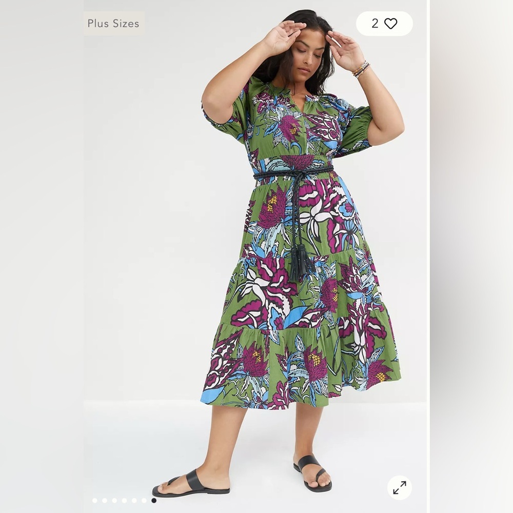ANTHROPOLOGIE Conditions Apply Puff-Sleeved Midi Dress size 14